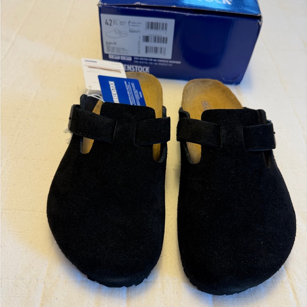 Birkenstock Mens Black Suede Slip-On Clog with Adjustable Strap